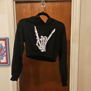SHEIN Black Cropped Hoodie with White Skeleton Hand Print